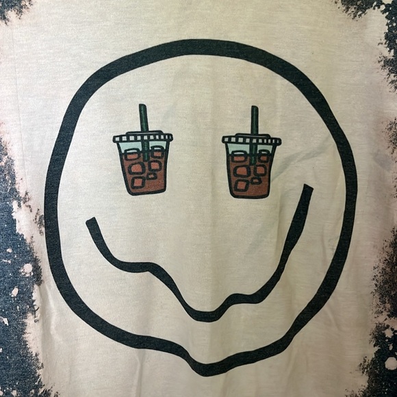 NWOT Iced Coffee Smile Face Tee Shirt Gray Acid Washed Size M - Picture 2 of 5
